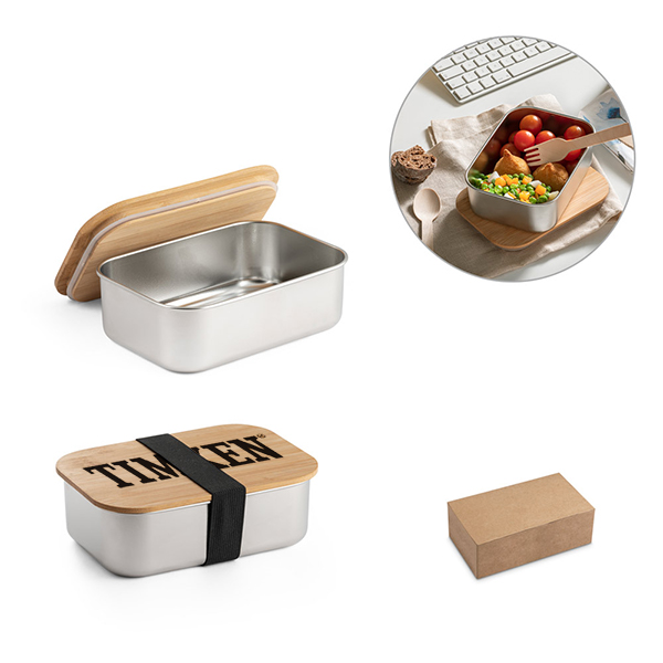 Lancheira Inox com Tampa em Bambu Lancheira Inox com Tampa em Bambu
